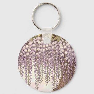 Art Nouveau Wisteria Floral Gold Frame Keychain