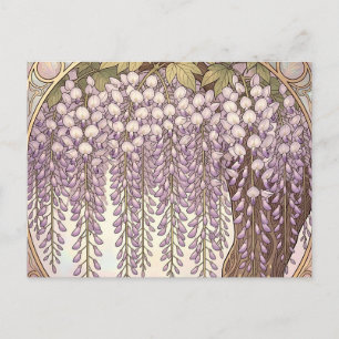 Art Nouveau Wisteria Floral Gold Frame Postcard