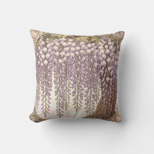 Art Nouveau Wisteria Floral Gold Frame Throw Pillow
