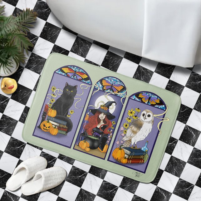 Art Nouveau Witch Owl Cat Halloween Bath Mat (Creator Uploaded)