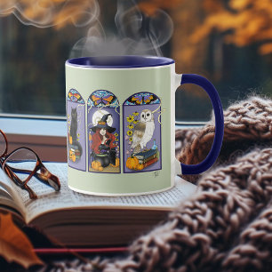 Art Nouveau Witch Owl Cat Halloween Mug