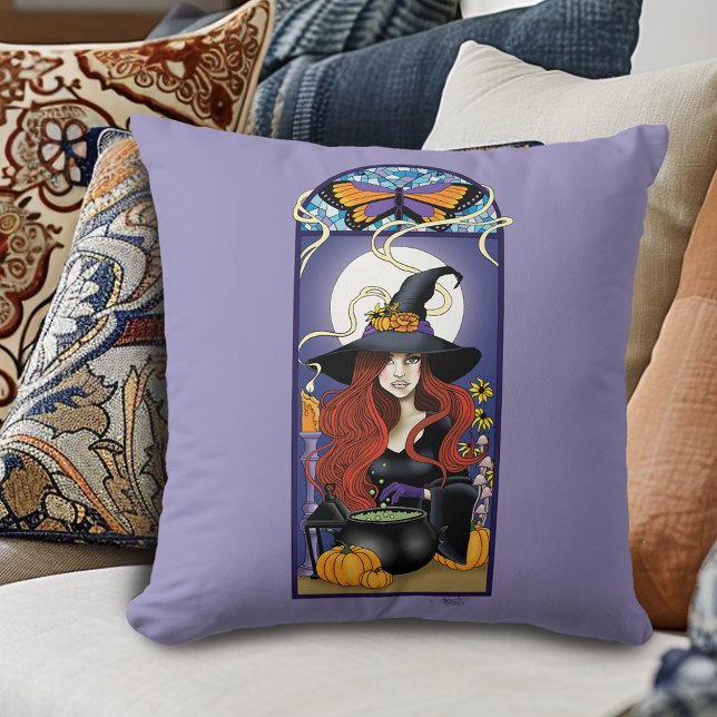 Art Nouveau Witch Throw Pillow (Creator Uploaded)