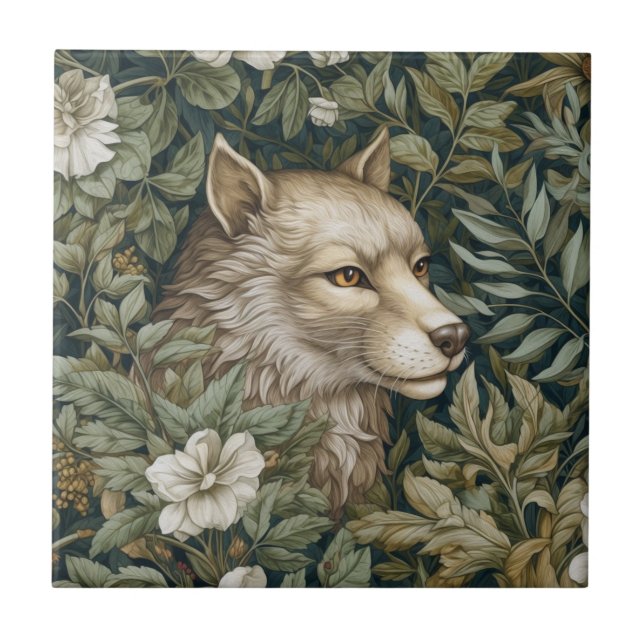 Art nouveau wolf in the leaves tile (Front)