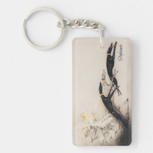 Art Nouveau Woman Greyhounds Louis Icart Keychain