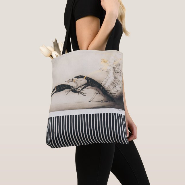 Art Nouveau Woman Greyhounds Louis Icart Tote Bag (Close Up)