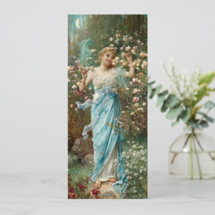 Art Nouveau Woman in Flowers Under a Crescent Moon Card