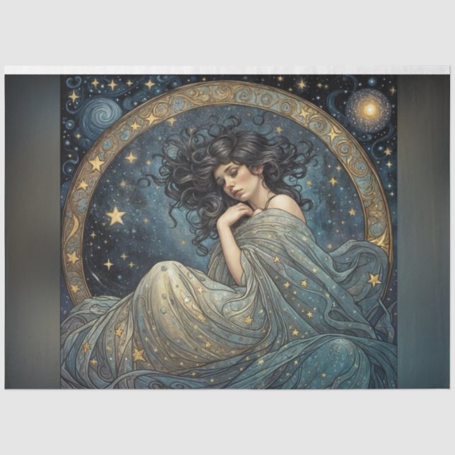 Art Nouveau Woman in the Stars Decoupage Paper (Front)