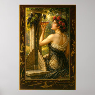 Art Nouveau Woman In Vineyard With Wine Poster