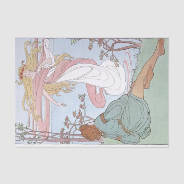 Art Nouveau Woman Man Couple Decoupage  Tissue Paper (Front)