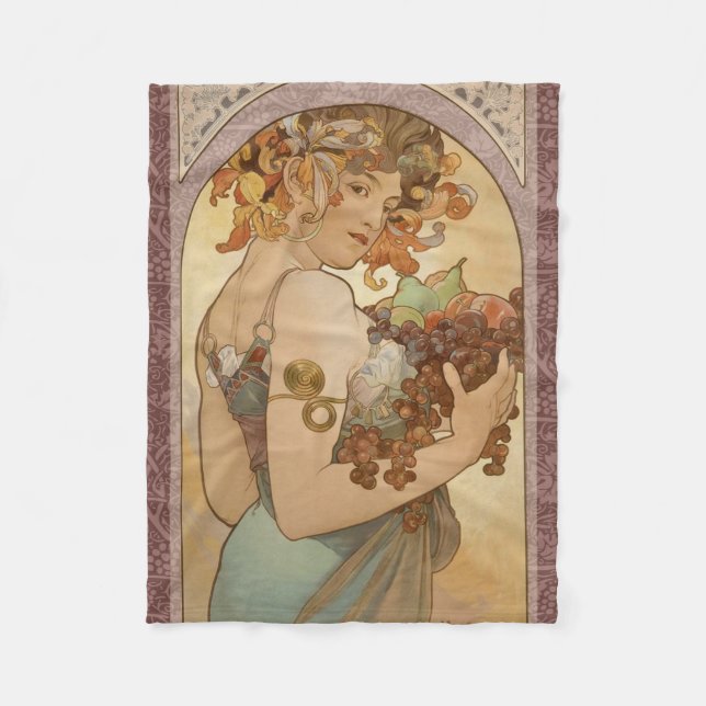 Art Nouveau Woman Mucha Beautiful Fleece Blanket (Front)