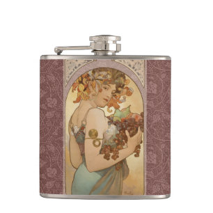 Art Nouveau Woman Mucha Beautiful Hip Flask