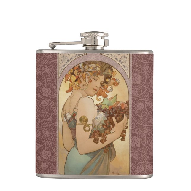 Art Nouveau Woman Mucha Beautiful Hip Flask (Front)