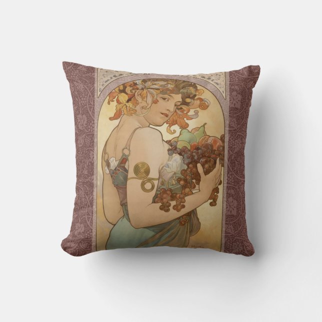 Art Nouveau Woman Mucha Beautiful Throw Pillow (Front)