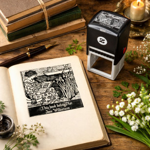 Art Nouveau Woman Reading Book Lover Self-inking Stamp