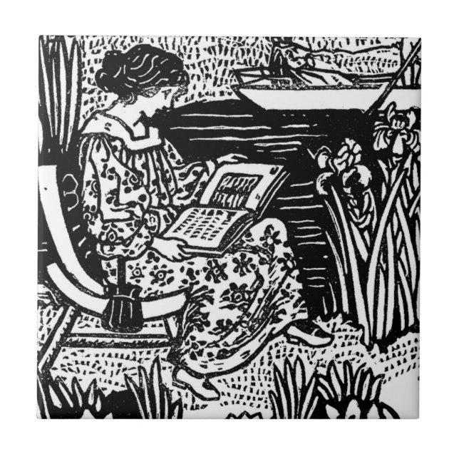 Art Nouveau Woman Reading     Tile (Front)