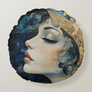 Art Nouveau Woman Round Pillow