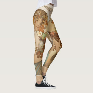Art Nouveau Woman with Fruit Alphonse Mucha Leggings