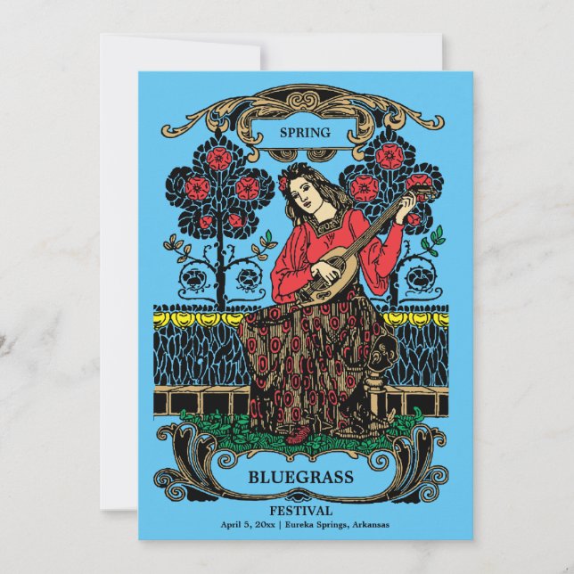 Art Nouveau Woman With Guitar Music Festival Invitation (Front)