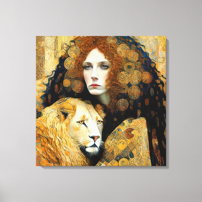 Art Nouveau Woman With Leon Inspired By Klimt Canvas Print (Front)