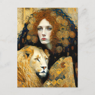 Art Nouveau Woman With Leon Inspired By Klimt Postcard