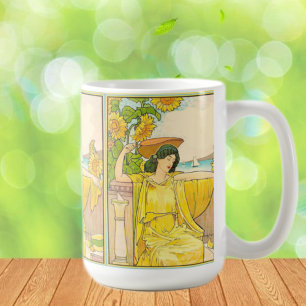 Art Nouveau Woman with Sunflowers Coffee Mug