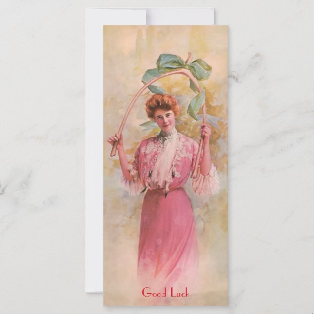 Art Nouveau Woman with Wishbone Good Luck Card (Front)