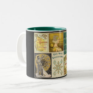 Art nouveau women advertisement vintage Two-Tone coffee mug