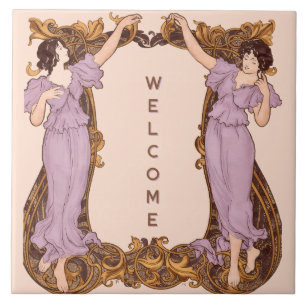 Art Nouveau Women Floral Frame Vintage Decorative  Tile