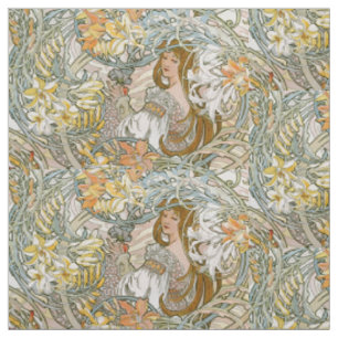 Art Nouveau Women & Floral Pattern by Mucha Fabric