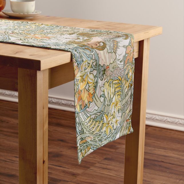 Art Nouveau Women & Floral Pattern by Mucha Short Table Runner (In Situ)