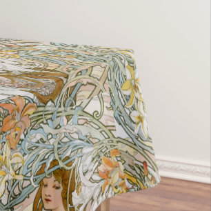 Art Nouveau Women & Floral Pattern by Mucha Tablecloth