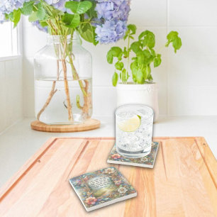 Art Nouveau Woodland Floral John 14:6 Scripture Stone Coaster