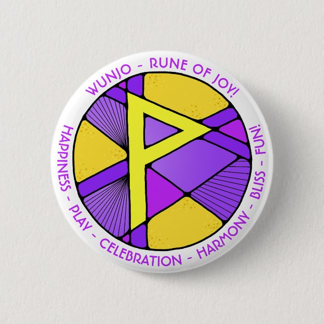 Art Nouveau Wunjo Rune Button- JOY! 2 Inch Round Button (Front)