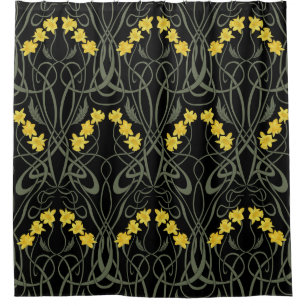 Art Nouveau Yellow Daffodils and Stems Black