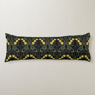 Art Nouveau Yellow Daffodils and Stems Black Body Pillow