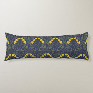 Art Nouveau Yellow Daffodils and Stems Blue Body Pillow
