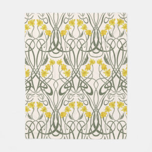 Art Nouveau Yellow Daffodils and Stems Cream Fleece Blanket