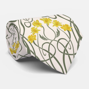 Art Nouveau Yellow Daffodils and Stems Cream Tie