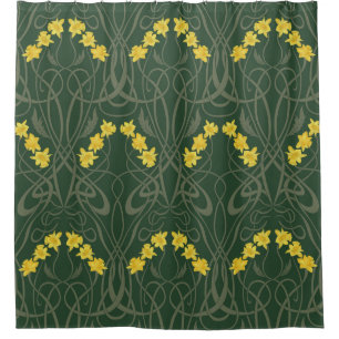 Art Nouveau Yellow Daffodils and Stems Green