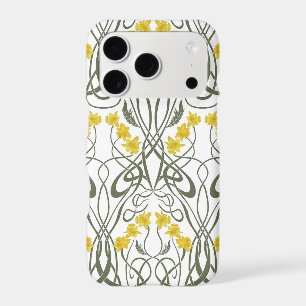 Art Nouveau Yellow Daffodils and Stems White