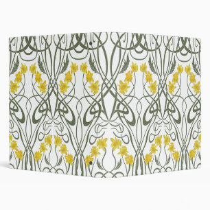 Art Nouveau Yellow Daffodils and Stems White Binder