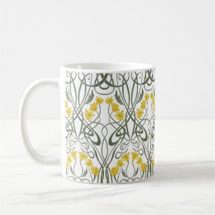 Art Nouveau Yellow Daffodils and Stems White Coffee Mug