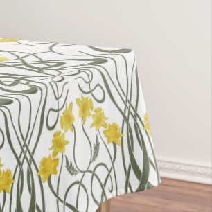 Art Nouveau Yellow Daffodils and Stems White Tablecloth