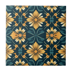 Art Nouveau Yellow Floral Pattern Tile