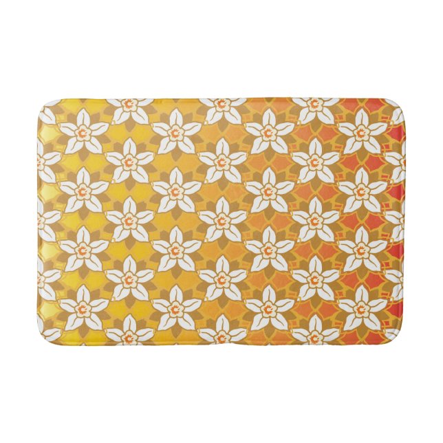 Art Nouveau yellow Jonquil floral wallpaper damask Bath Mat (Front)