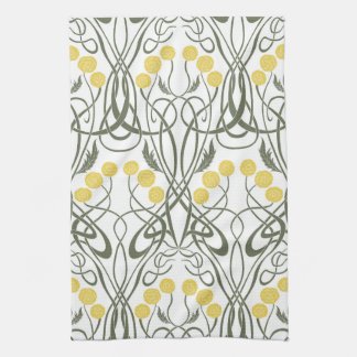 Art Nouveau Yellow Roses and Sinuous Stems Kitchen Towel