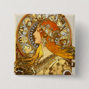 Art Nouveau Zodiac 2 Inch Square Button
