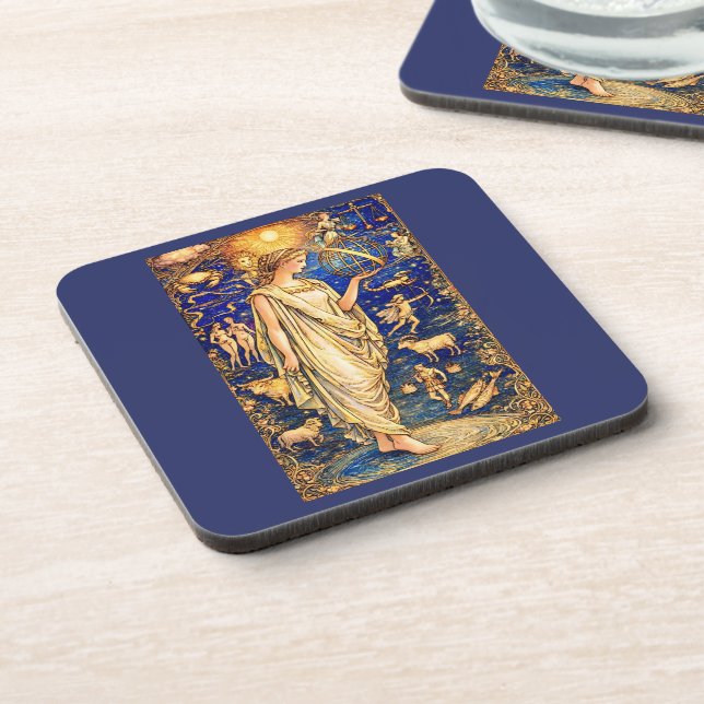 Art Nouveau Zodiac Goddess Celestial Illustration  Coaster (Left Side)