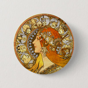 Art Nouveau Zodiac Mucha Art 2 Inch Round Button