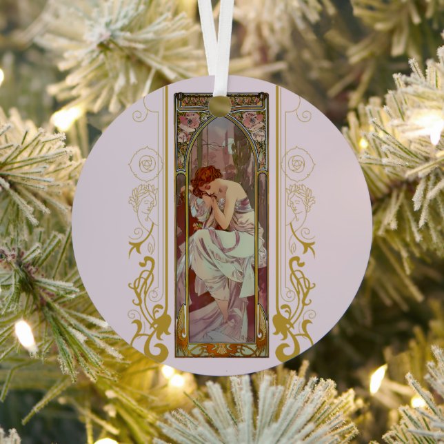 Art Noveau Alphonse Mucha Night’s Rest Metal Ornament (Insitu)